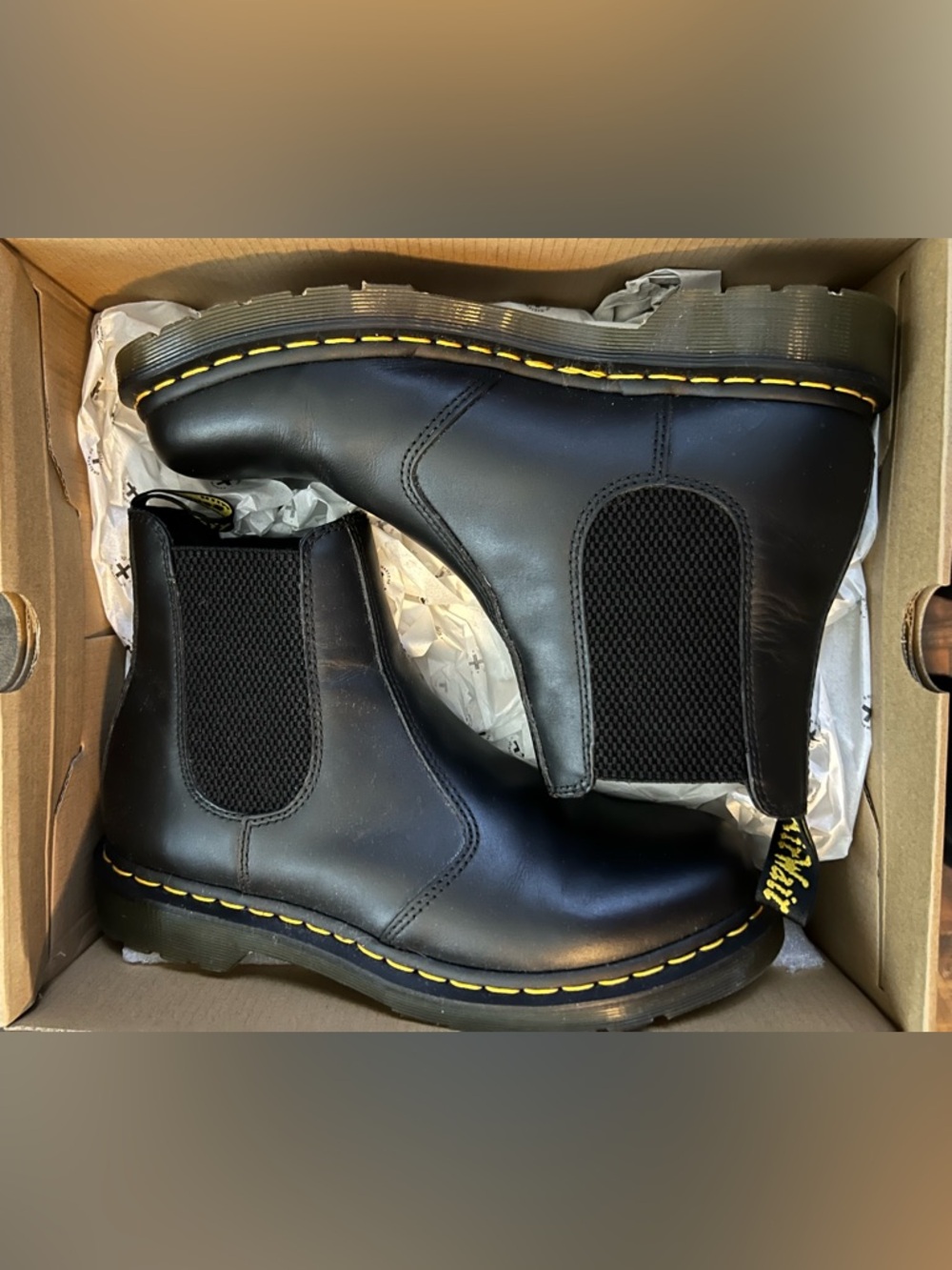 Dr. Martens Black Leather Chelsea Nappa Boots with Yellow Stitching